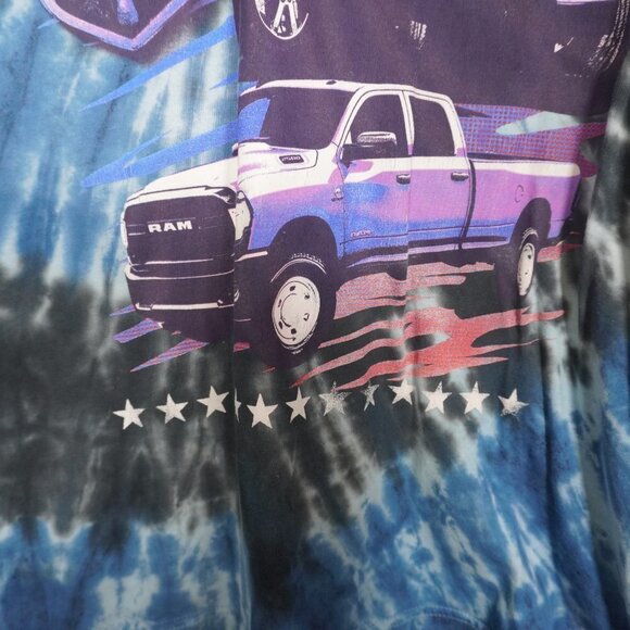 Ram Mens Blue White Multicolor Tie Dye Short Sleeve Graphic Shirt Size Medium - Picture 2 of 7